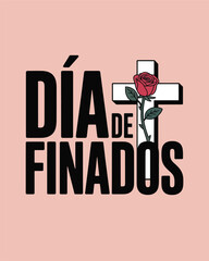 Dia de Finados with Rose and Cross Illustration