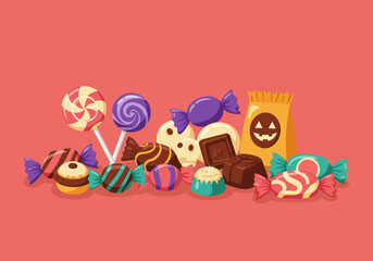 Obraz premium Colorful assortment of sweet treats and Halloween candy