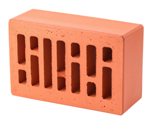 Close-up of a red brick with rectangular perforations