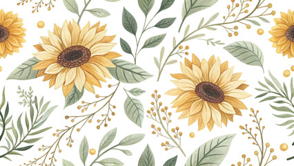 Fototapeta premium Seamless floral pattern, watercolor style, pastel flowers background 