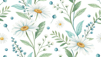 Fototapeta premium Seamless floral pattern, watercolor style, pastel flowers background 