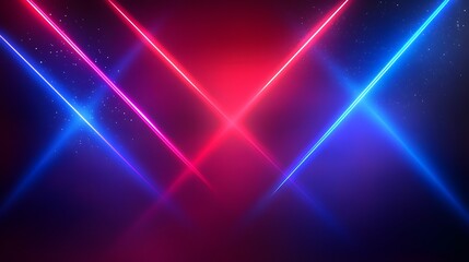 Vibrant neon lines intersect in a dynamic abstract design, creating a striking visual effect with contrasting red and blue hues.