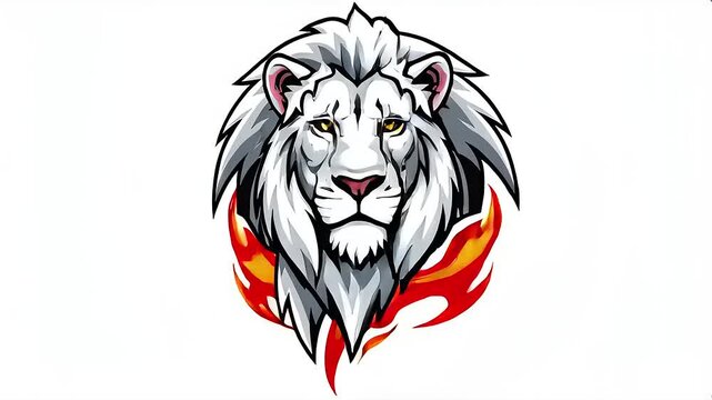 Fierce white lion roars amidst flames