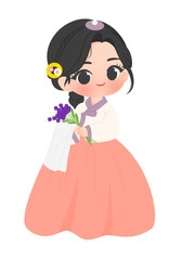 girl in hanbok with flowers