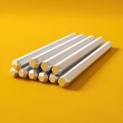 Vibrant Yellow Background,Geometric/Pattern Arrangement White Pencils Image