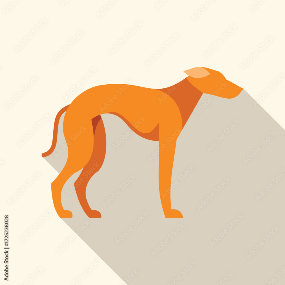 Poster minimalist vector illustration of a pharaoh hound standing, featuring a flat design style and long s