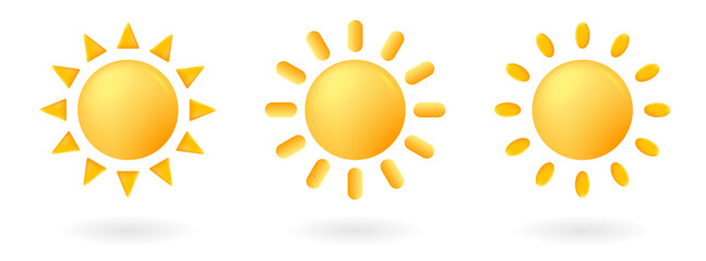 Sun icons vector symbol. yellow sun Shining light rays to heat the summer. Isolated on white background.