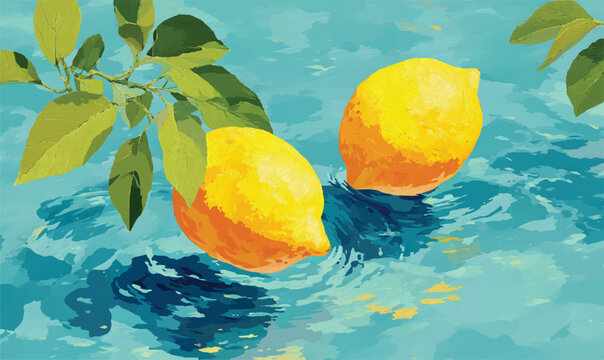 Fototapeta lemon in water sunny bright vector art illustration wallpaper
