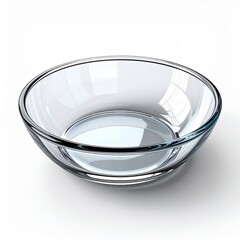 Isolated Empty Clear Glass Bowl with Reflections on White Background