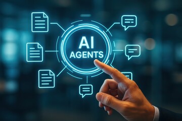 Futuristic Concept of Artificial Intelligence Agents with Digital Interface Elements