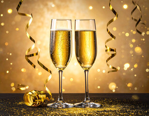 Celebrate the New Year with a joyful toast of champagne and golden bubbles Generative AI