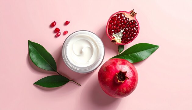 Cosmetic cream jar styled with fresh passion fruit and green leaves on pastel background. Natural fruit skincare concept suitable for cosmetic branding, packaging design, and lifestyle advertising.