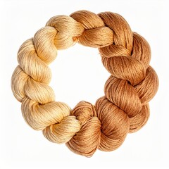 Braided Circle of Golden Yellow and Brown Fibers on White Seamless Background with Smooth Texture and Uniform
