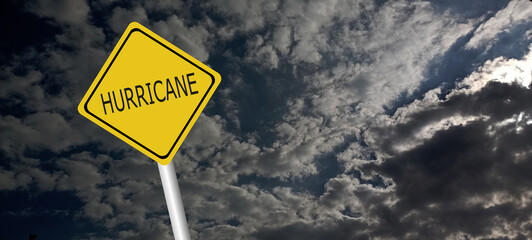 danger,caution,Hurricane Idalia warning sign against a powerful stormy background with copy space....