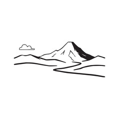 Black and White Mountain Illustration Image in Minimalist Line Art Style, Clean and Elegant Design