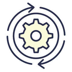 Circular workflow with gear symbol representing process and automation.