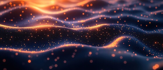 Fototapeta premium Abstract Cosmic Waves: Glowing Particles in a Dark Nebula