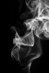 Obraz premium Ethereal wisps of white smoke gracefully swirl against a dark backdrop, creating an abstract and captivating visual.