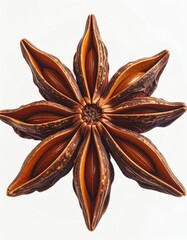 Top View Close Up of Star Anise Spice on Plain White Background