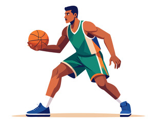 Basketball player dribbling the ball during a game, active sport illustration