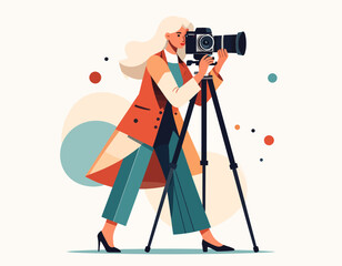 Female Photographer Captures Moments in Minimalist Illustration