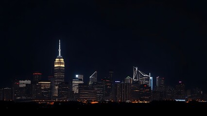 Obraz premium A city skyline illuminated at night with long exposure and deep blue tones.