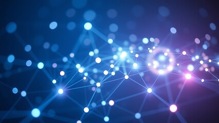 Abstract digital network with glowing blue and white nodes, illustrating connectivity and technology.