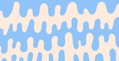 Abstract horizontal monochrome background with liquid waves. Trendy vector illustration in style retro 60s, 70s. Blue and beige colors 