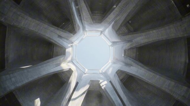 Futuristic concrete architecture with octagonal skylight symbolizing inspiration and vision