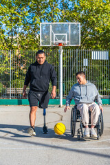 Inclusive basketball game featuring friends with disabilities