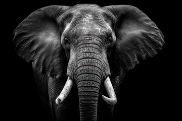 Majestic Elephant Stands Solo Against Dark Backdrop. Iconic African Wildlife Captured in Stunning Detail