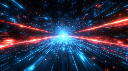 A vibrant, futuristic tunnel effect showcases a dynamic interplay of red and blue light streaks, creating a sense of speed and energy.