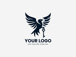 Obraz premium Minimalist bird vector logo with antique key symbol for security company or locksmith business branding