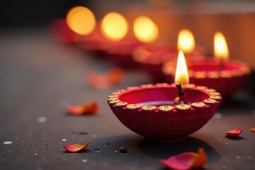 Rows of painted clay diyas, festive Diwali decor , Lights, Culture, Row
