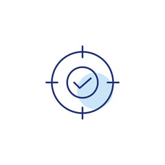 Arrow bullseye and checkmark. Successful project, confirmed direction. Pixel perfect, editable stroke vector icon
