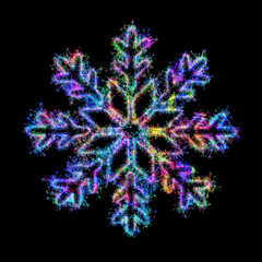 Kolorowe zimne ognie i fajerwerki układające się w kształt kolorowej śnieżynki na Boże Narodzenie.