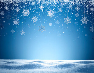 Beautiful winter scene with falling snowflakes on a blue gradient background Generative AI