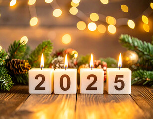 Celebrate the new year with warm candles and festive decorations in a cozy setting Generative AI