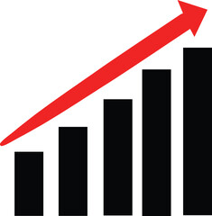 Abstract bar graph with red arrow pointing upwards symbolizing growth progress and success