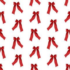 Red bows seamless pattern clipart for stickers, greeting cards, wrapping paper, textile, fabric, holiday designs.