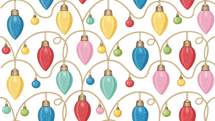 Seamless pattern of pastel Christmas light garlands background 