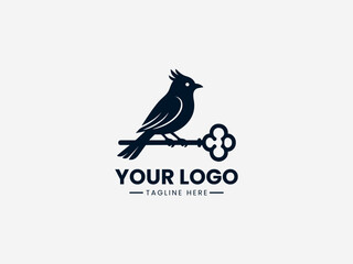 Obraz premium Minimalist bird vector logo with antique key symbol for security company or locksmith business branding