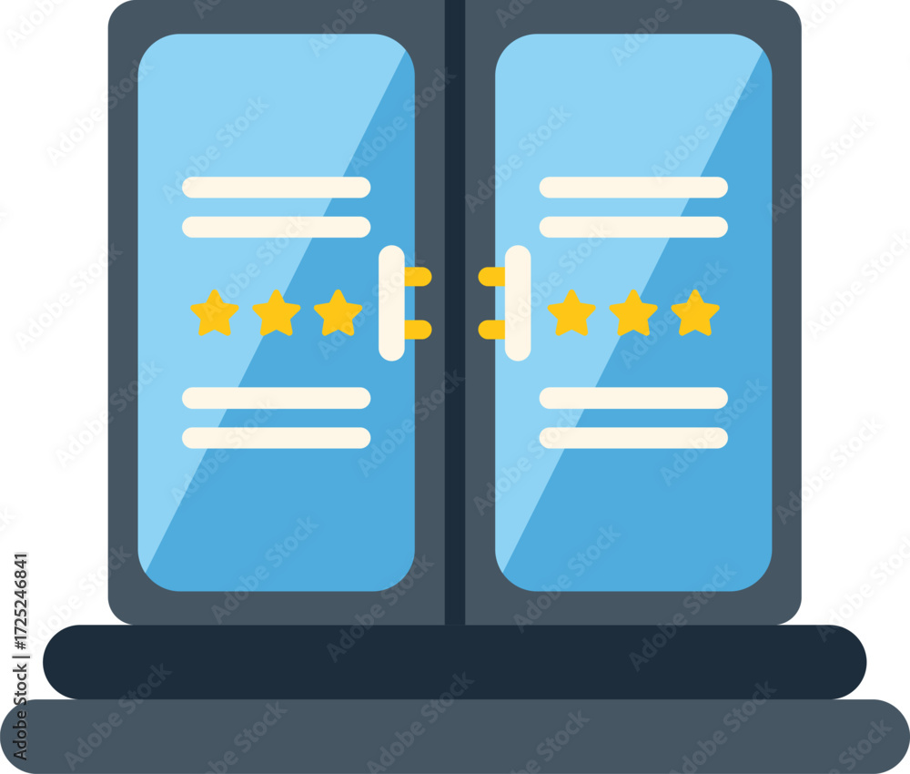 Poster Server rack storing data with five star security rating for cybersecurity concept