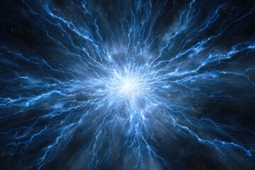Fototapeta premium Radiant Blue Electric Lightning Burst: Night Background with Energetic Explosions and Fireworks Effect