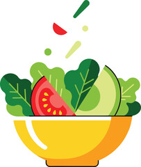 Fresh healthy salad bowl ingredients falling and preparing for a delicious meal vector