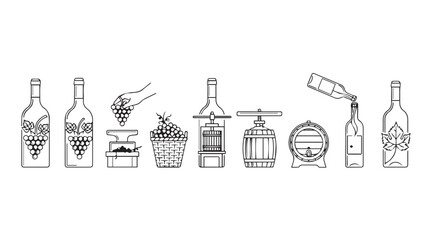 Vector art of wine making process set