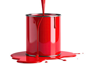 Red paint can with liquid pouring and dripping