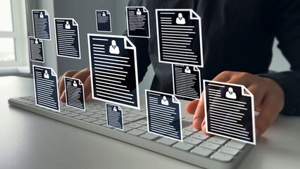 Protecting herself from cyber attacks. Documents confidentiality,cyber security protection concept. Software for security, searching and managing corporate document and employee information.