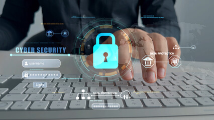 Digital security and personal data protection concept with privacy, encryption, authentication, and safe online access in cyberspace.