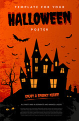 Halloween Poster Template with Spooky House Design